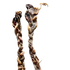 A dried pork treat, braided into a stick shape, laid on a grey surface.