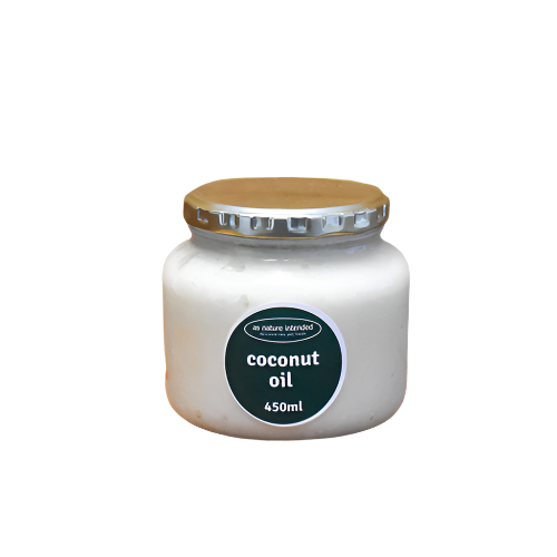 A jar of As Nature Intended Coconut Oil for dogs, 50ml size, with a label indicating the product name and volume.