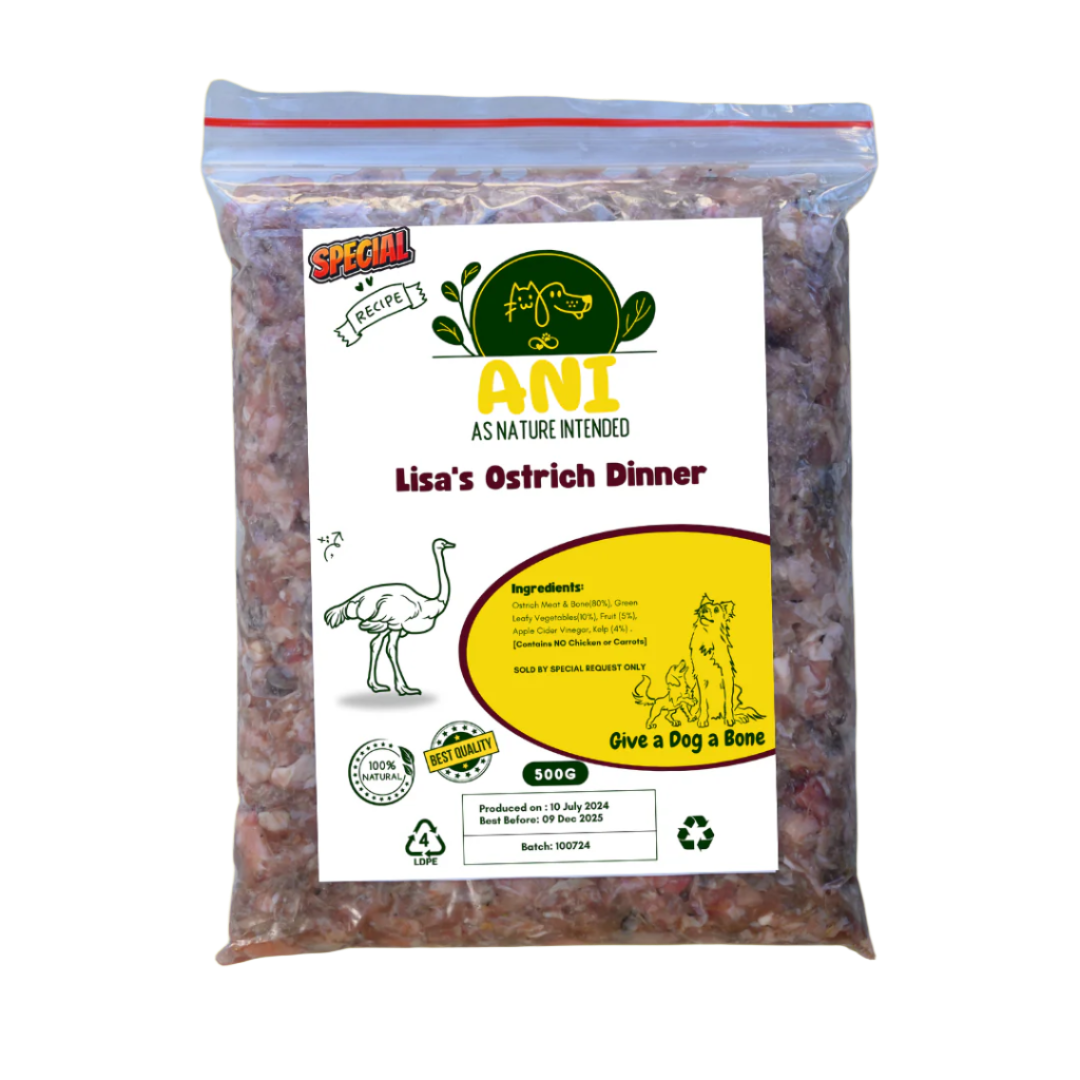 Give a Dog a Bone - Lisa's Ostrich Dinner: for chicken and carrot allergies