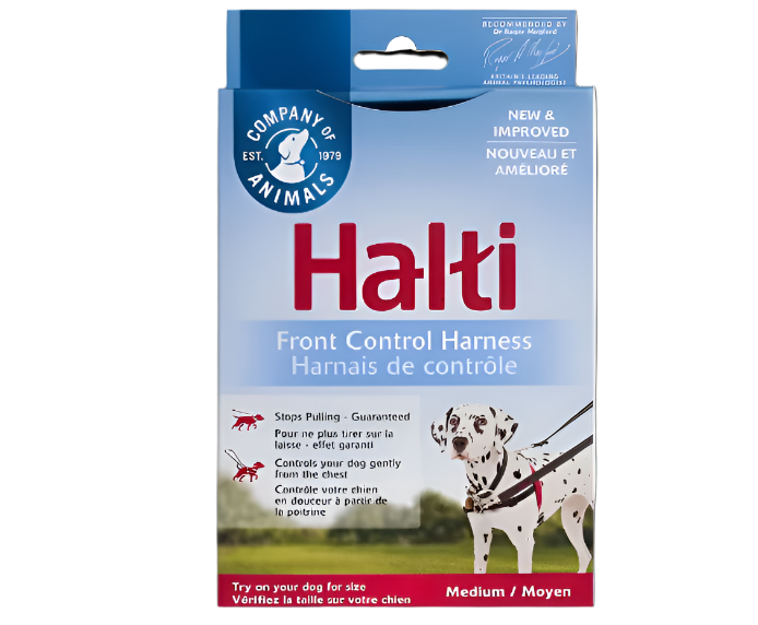 Halti front control harness packaging with Company of Animals branding on a white background