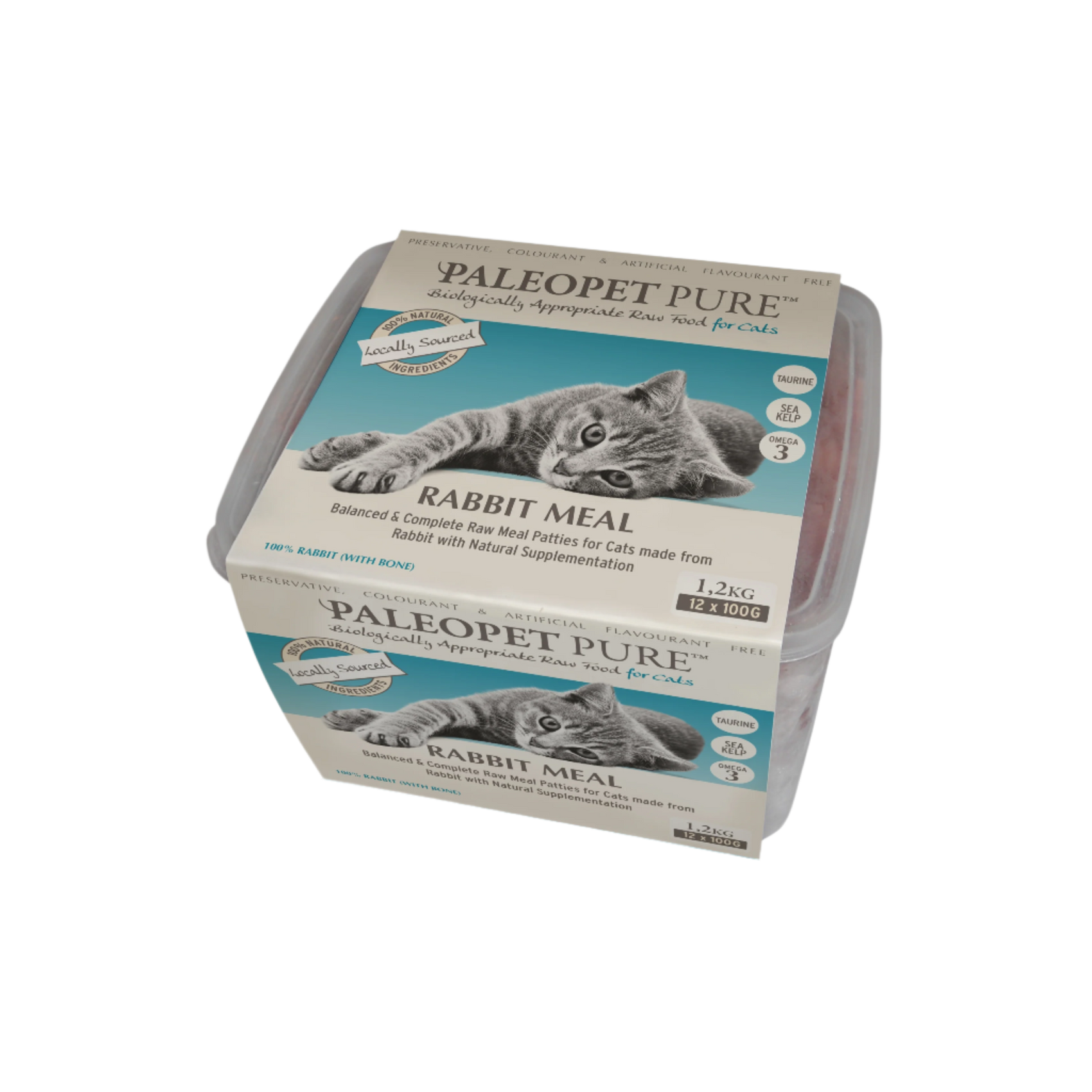 Paleopet Pure Rabbit Meal cat food packaging on a white background