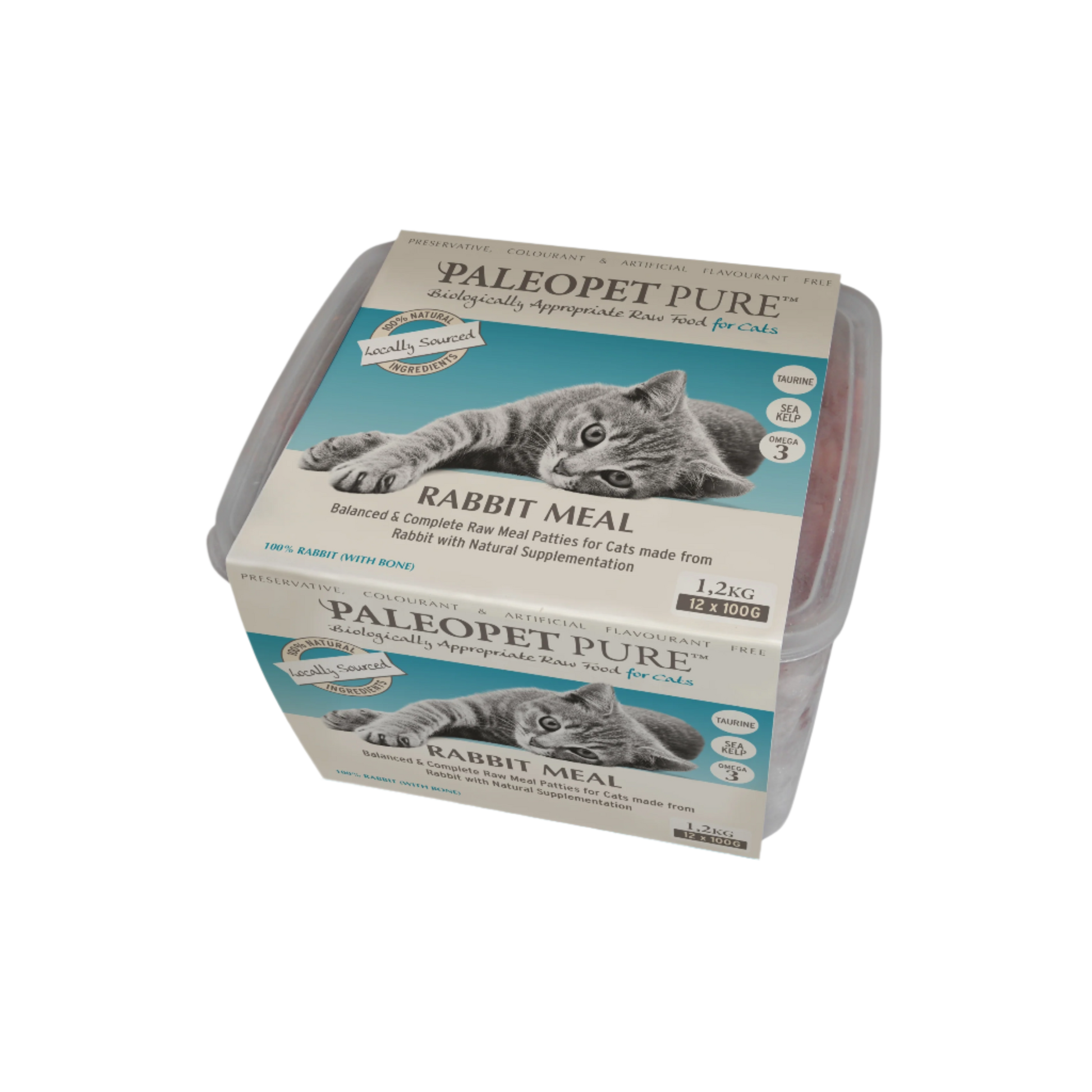 Paleopet Pure Rabbit Meal cat food packaging on a white background