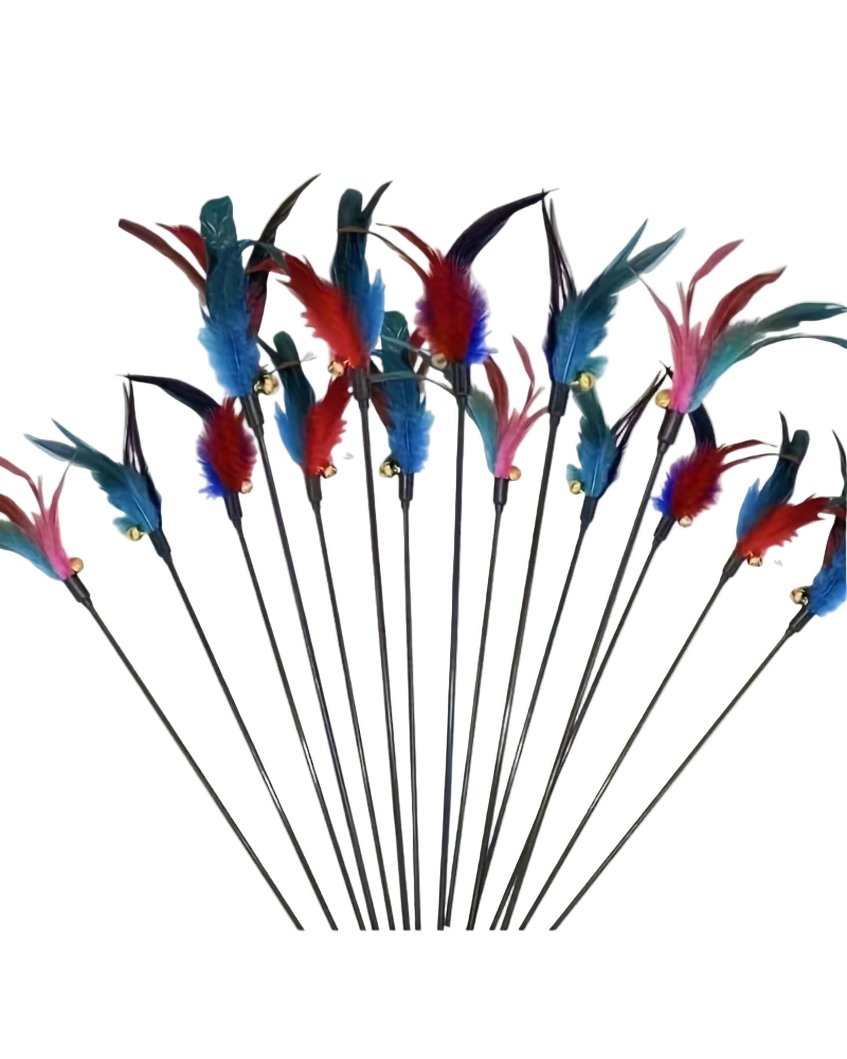 Colorful feathered sticks cat toy